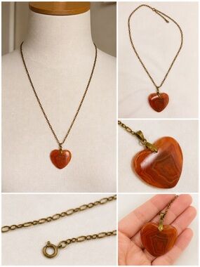 Handmade Agate Heart Pendant Necklace Natural Gemstone Boho Gift Love